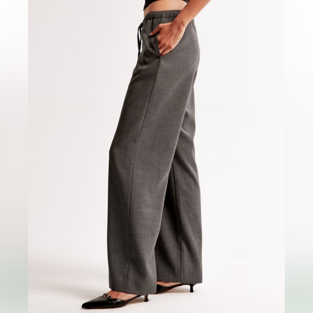 Abercrombie NWT Wide Leg Pinstripe Drawstring Pants Charcoal Gray Striped - Picture 5 of 7